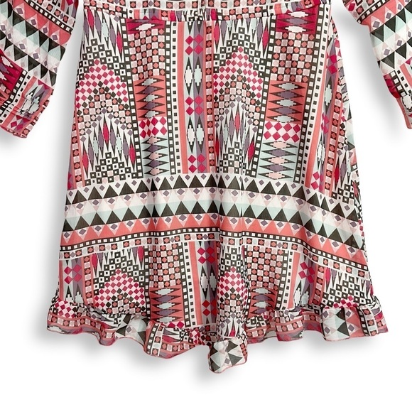 Sanctuary Southwest Boho Dress Sz S V Neck Ruffle Pink Coastal Cowgirl - Picture 9 of 11